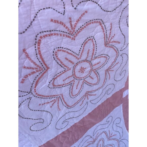 Vintage 1970s Cross Stitch Flower Quilt Cotton 75x100 - Picture 8 of 16